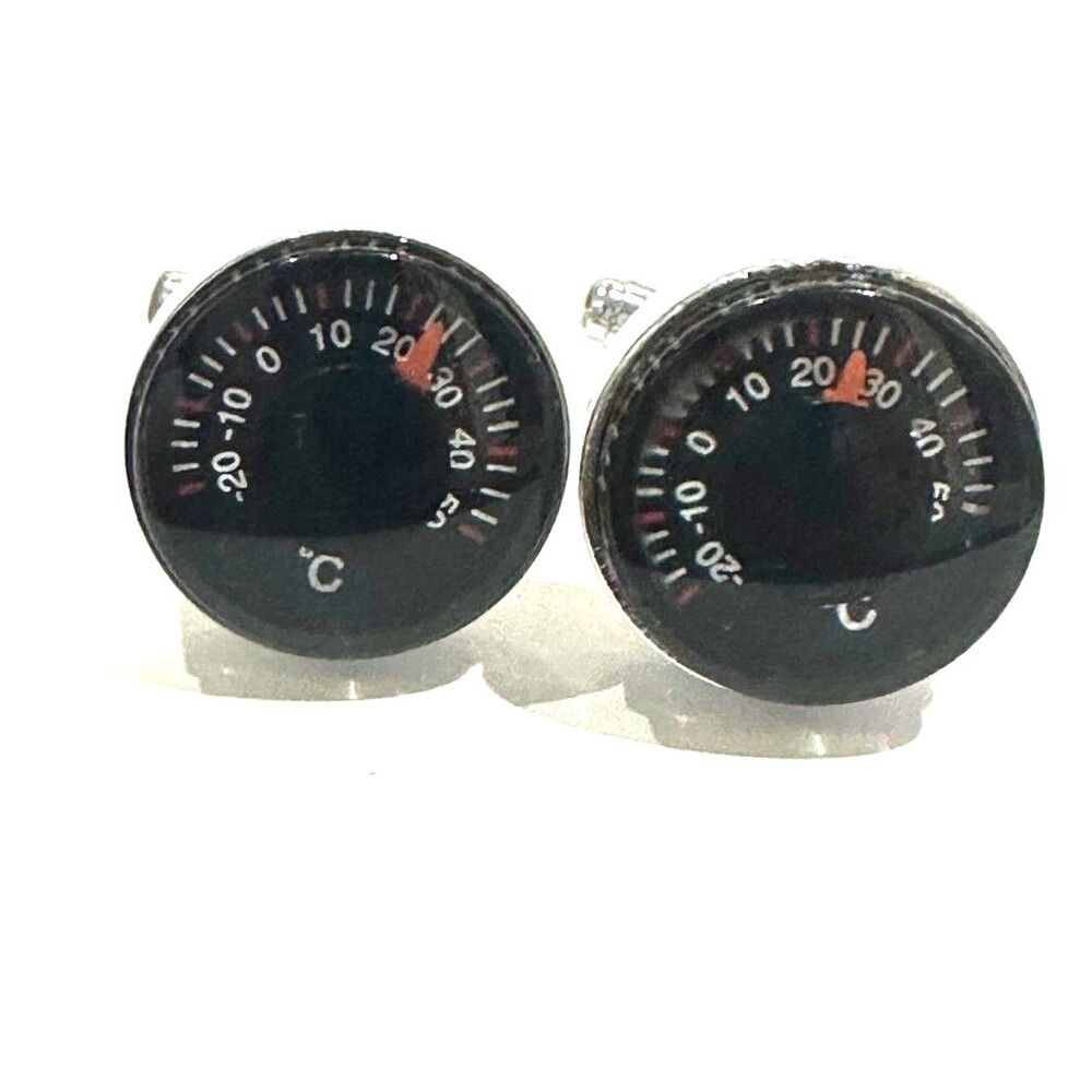 Working Thermometer Cufflinks — Silver & Black | Functional °C Temperature Gauge
